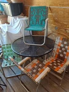 lot 456 image: Woven Chairs and Metal Table