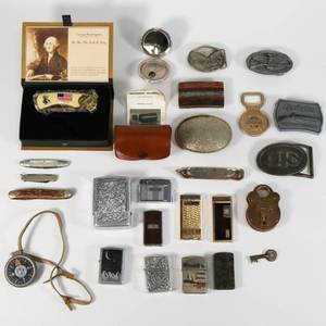 lot 41 image: Vintage Item Lot - Knives, Lighters, Belt Buckles