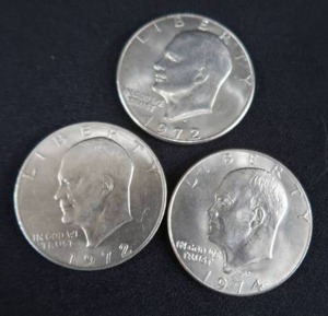 lot 73 image: 3 LIBERTY EISENHOWER DOLLAR COINS