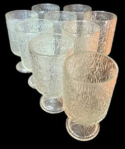 lot 29 image: Vintage Indiana Glass Crystal Ice Clear Tree Bark Footed 6 Goblets - Set of 9