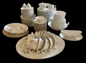 lot 32 image: Large Sango Larchmont Japan Fine China Dinnerware Set with Cups and Serving Pieces