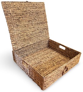 lot 46 image: Woven Rectangular Storage Basket with Lid and Handles