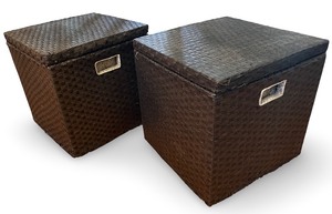 lot 48 image: Set of 2 Woven Wicker Storage Bins with Lids and Handles
