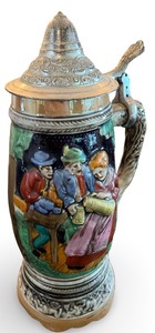lot 57 image: German Style Beer Stein with Music Box and Pewter Lid