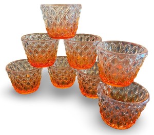 lot 70 image: Set of 8 Vintage Orange Diamond Pattern Glass Dessert Bowls
