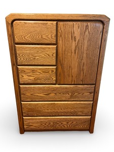 lot 8 image: Arbek Solid Oak 6-Drawer Armoire Dresser Cabinet