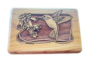 lot 119 image: Carved Wooden Keepsake Box with Hummingbird Design