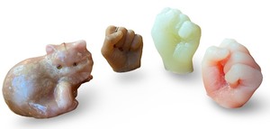 lot 128 image: Vintage Hand Crafted Cat and Fist Shaped Candle Set