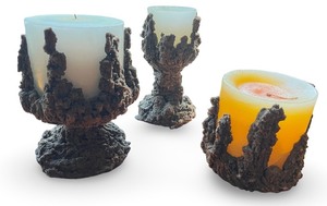 lot 136 image: Set of 3 Vintage Hand Crafted Sand Casted Decorative Candles
