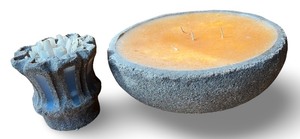 lot 140 image: Vintage Hand Crafted Sand Casted Candle and Lotus Sculpture Set