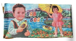 lot 14 image: Vintage Chughtai Toys Baby Boat Tin Toy with Original Box