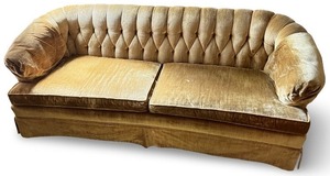 lot 18 image: Vintage Tufted Velvet Sofa in GoldDark Yellow Tone Upholstery