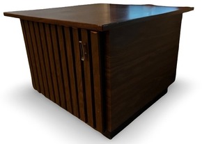 lot 24 image: Mid-Century Modern Square Wood Coffee Table with Slatted Sides