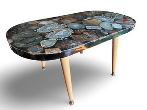 lot 38 image: Mid Century Modern Coffee Table with Polished Agate Stone Top