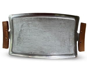 lot 74 image: Vintage Metal Serving Tray with Wooden Handles