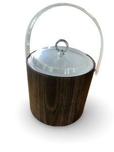 lot 84 image: Vintage Woodgrain Ice Bucket with Clear Acrylic Handle and Lid