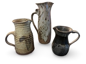 lot 87 image: Set of 3 Handcrafted Studio Pottery Pitchers