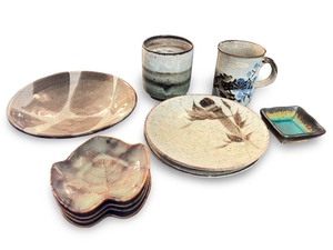 lot 91 image: Handmade Pottery Dishware Set with Bowls, Mugs, Plates and Small Dishes