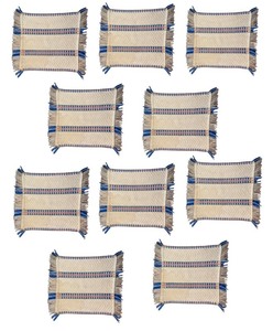 lot 94 image: Set of 10 Woven Placemats with Fringe and Blue Accent