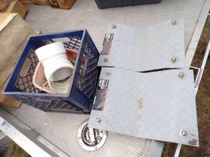 lot 111 image: Blue Crate with 2 Vehicle Dollys