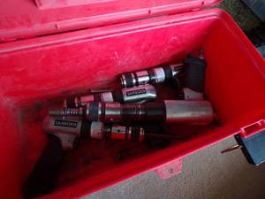 lot 336 image: Red Tool Box - 4 Air Hammer and Tool