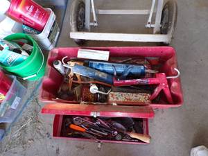 lot 419 image: Tool box with misc. Tools and Tote with Misc Tools