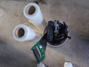lot 440 image: 2 Roll Shrink wrap, Bucket with Tools