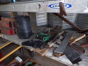 lot 468 image: Assortment of Saws, Roll of Wire