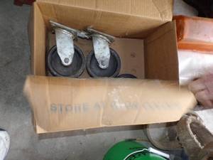 lot 486 image: 4 Caster Wheels, Roll of Plastic and more