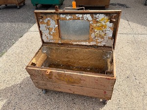 lot 33 image: Knaack gang box  chest job site storage with gray metal box bolted to the lid L 42 x H 38 x D 19