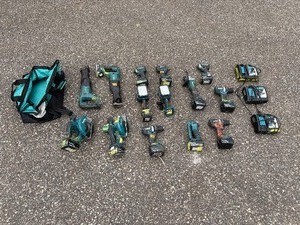 lot 137 image: Makita Tools (2) ReciprocatingSaws (2) BandSaws (3) Drills (2) Flashlights, (3) DC18RC Lithium chargers