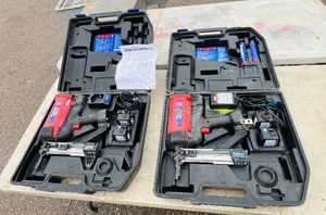 lot 203 image: (2) Powers Trak-It C3 Gas Fastening tool in cases Battery and charger Both power up