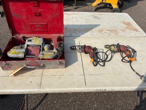 lot 201 image: Milwaukee  Industrialconstruction Tools Deep Cut Band saw (2) Magnum Holeshooter 12 Drills