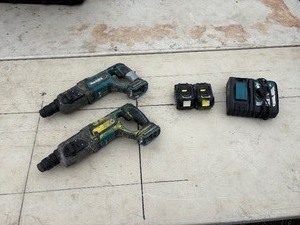 lot 210 image: (2) Makita rotary hammer drills XRH04 and BHR241 with (2) 18V 3.0AH batteries & a DC18RC charger