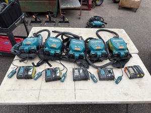 lot 237 image: (5) Makita Backpack XCV05 Vacuums HEPA filters  (5) DC18RC chargers