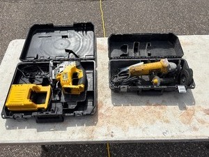 lot 262 image: DeWalt D28402 4 12 angle grinder and DC318 Jigsaw