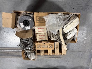 lot 278 image: Pallet of electrical parts  Copper wire Insulation strip Tube gun Tube straps Conduit carrier & more