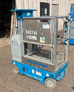 lot 27A image: Genie Lift Model GR-15 Runabout Electric Aerial Work Platform Powers up see video of it running and driving.