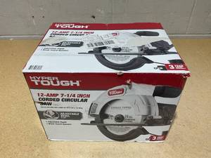 lot 224 image: Hyper Tough 12 Amp Corded 7-14 inch Circular Saw with Steel Plate Shoe, Adjustable Bevel, Blade & Rip Fence, New Condition