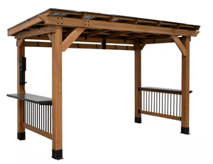 lot 48 image: Backyard Saxony XL All Cedar Wood Grill Gazebo w Hard Top Steel Roof