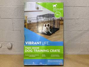 lot 461 image: Vibrant Life Wire Dog Crate, Double-Door, Divider and Leak-Proof Tray