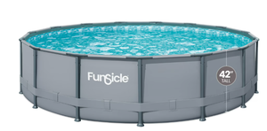 lot 73 image: Funsicle 15ft Oasis Round Above Ground Metal Frame Swimming Pool, Includes SkimmerPlus Pump, Age 6 & up