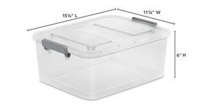 lot 129 image: LOT OF 6 - Sterilite 12.7 Quart Modular Latch Box, Clear Plastic Storage Box with Write-on ID Latches, Gray
