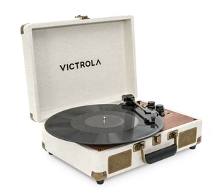 lot 166 image: Victrola Venture Bluetooth Portable Mid-Century Modern Suitcase Record Player with 3-Speed Turntable & Built-in Speakers  Black