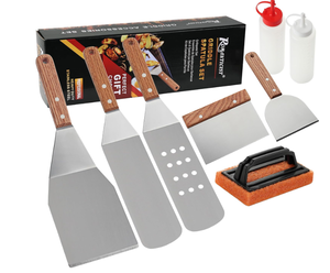 lot 228 image: ROMANTICIST 8pcs Professional Griddle Accessories Kit - Heavy Duty Stainless Steel Grill Spatula Set for Grill Griddle Hibachi Flat Top Outdoor Cooking