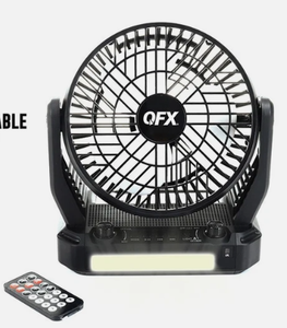 lot 291 image: QFX Solar Rechargeable Bluetooth Radio  3-Speed Cooling Fan  3-Level LED Light