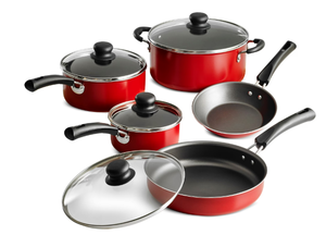 lot 302 image: 8-Piece Simple Cooking Nonstick Cookware Set Red, Black