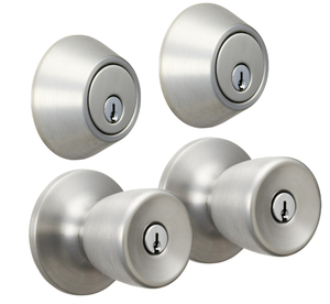 lot 322 image: Hyper Tough Keyed Entry Tulip Style Doorknob and Deadbolt Double Combo pack, Stainless Steel Finish