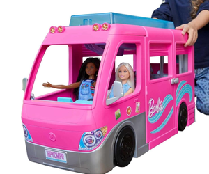 lot 357 image: Barbie Camper Playset, DreamCamper Toy Vehicle with 60 Doll-Sized Accessories Including Furniture, Pool & 30-inch Slide