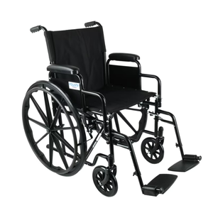 lot 94 image: Equate Lightweight Foldable Steel Wheelchair with 18 Seat and Swing-Away Footrests, 350 lb Capacity